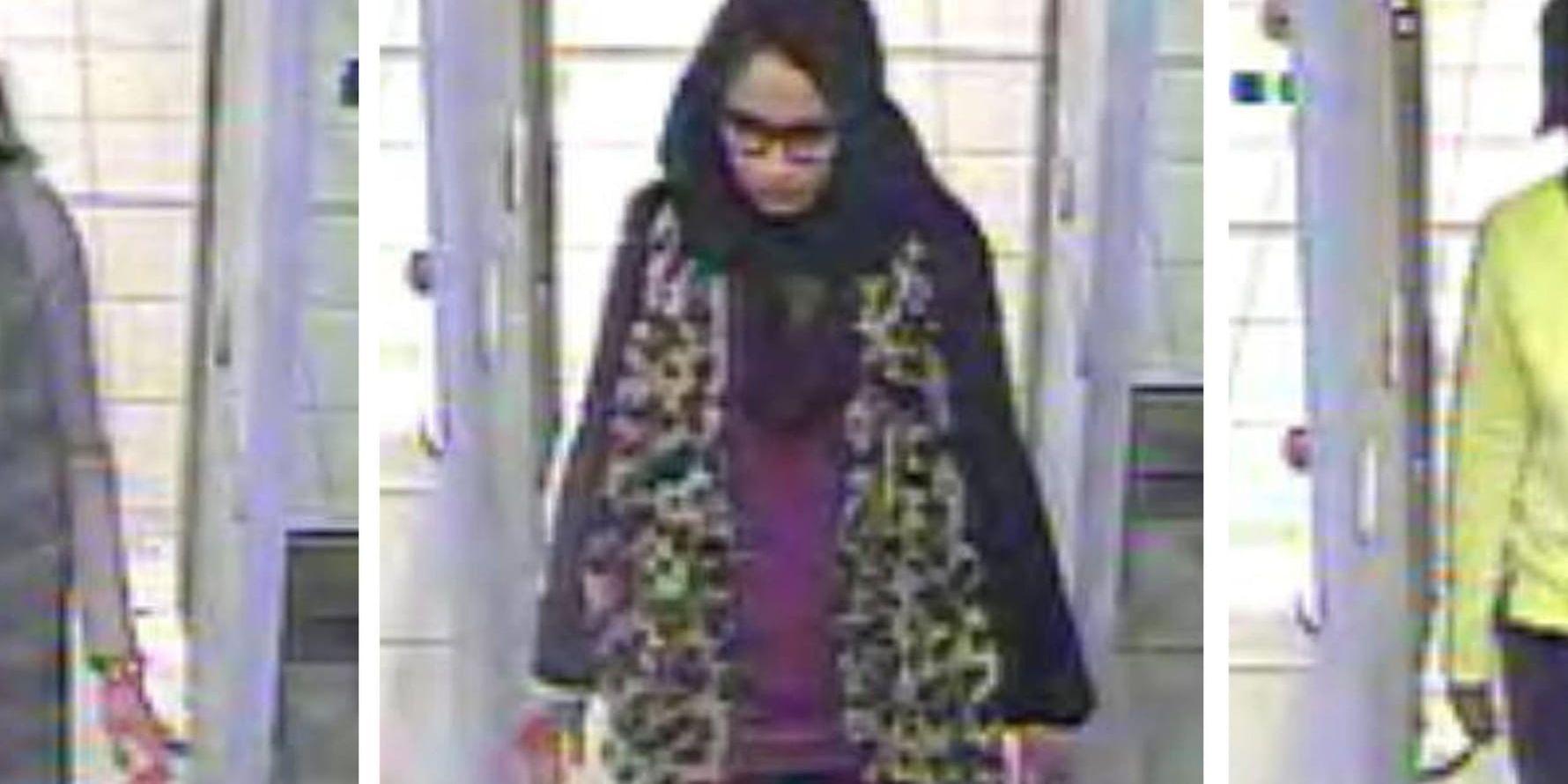 En bild från en övervakningskamera den 23 februari 2015 visar Shamima Begum passera säkerhetskontrollen på flygplatsen Gatwick för att resa till Turkiet och därefter vidare till Syrien. Arkivbild.