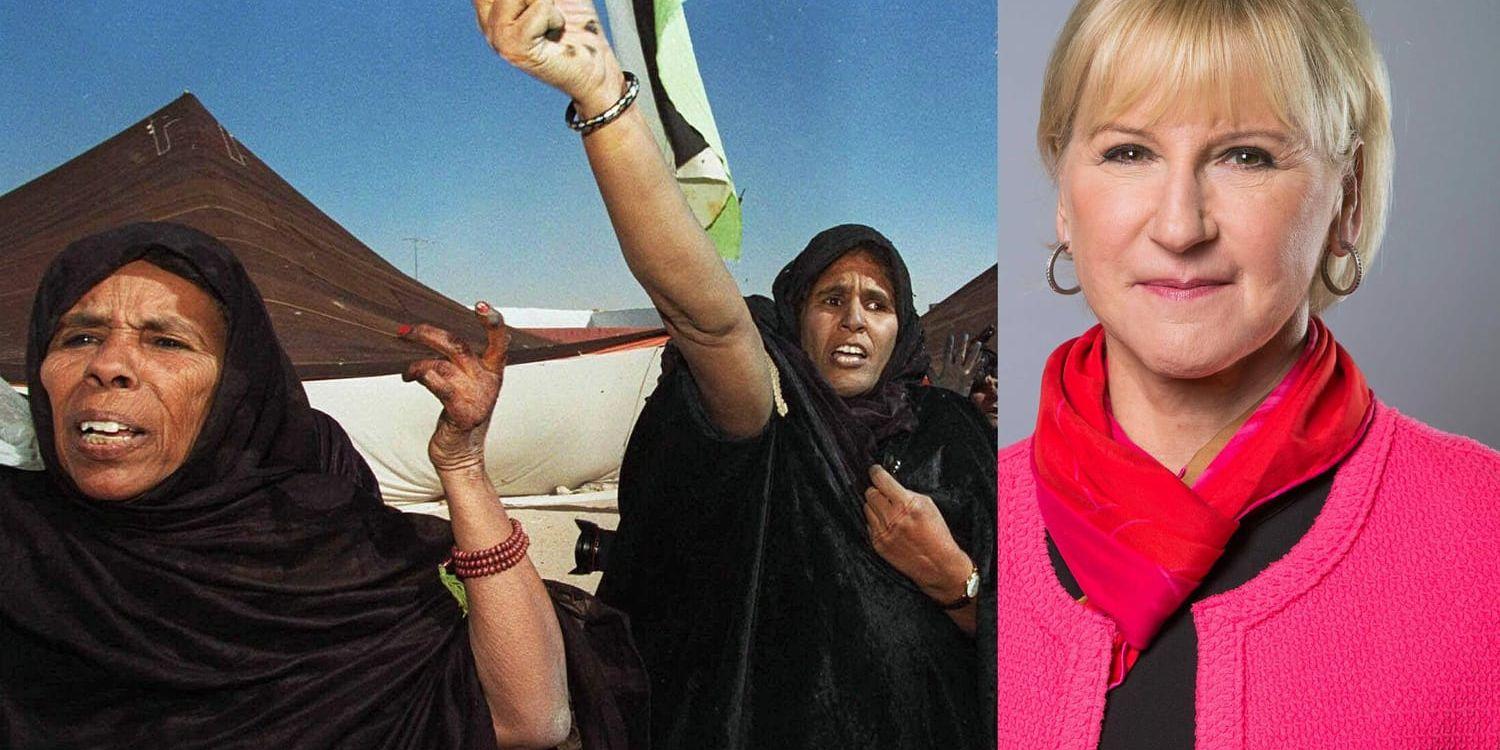 Västsahariska flyktingar och Margot Wallström (S), utrikesminister