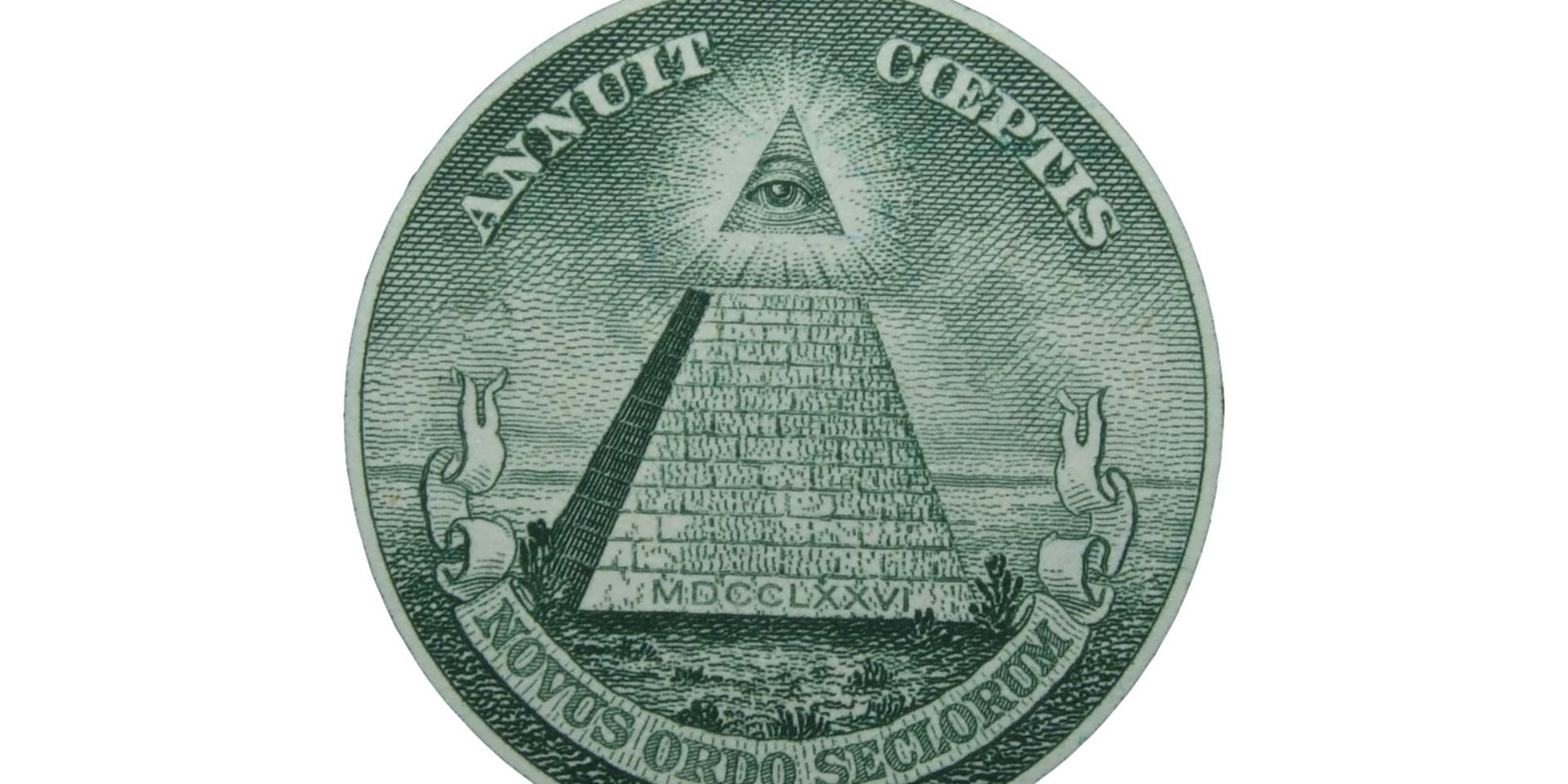 På baksidan av USA:s stora sigill finns denna bild som många konspirationsteoretiker anser anspelar på Illuminatin, en tidig konspiration om ett hemligt världsherravälde.