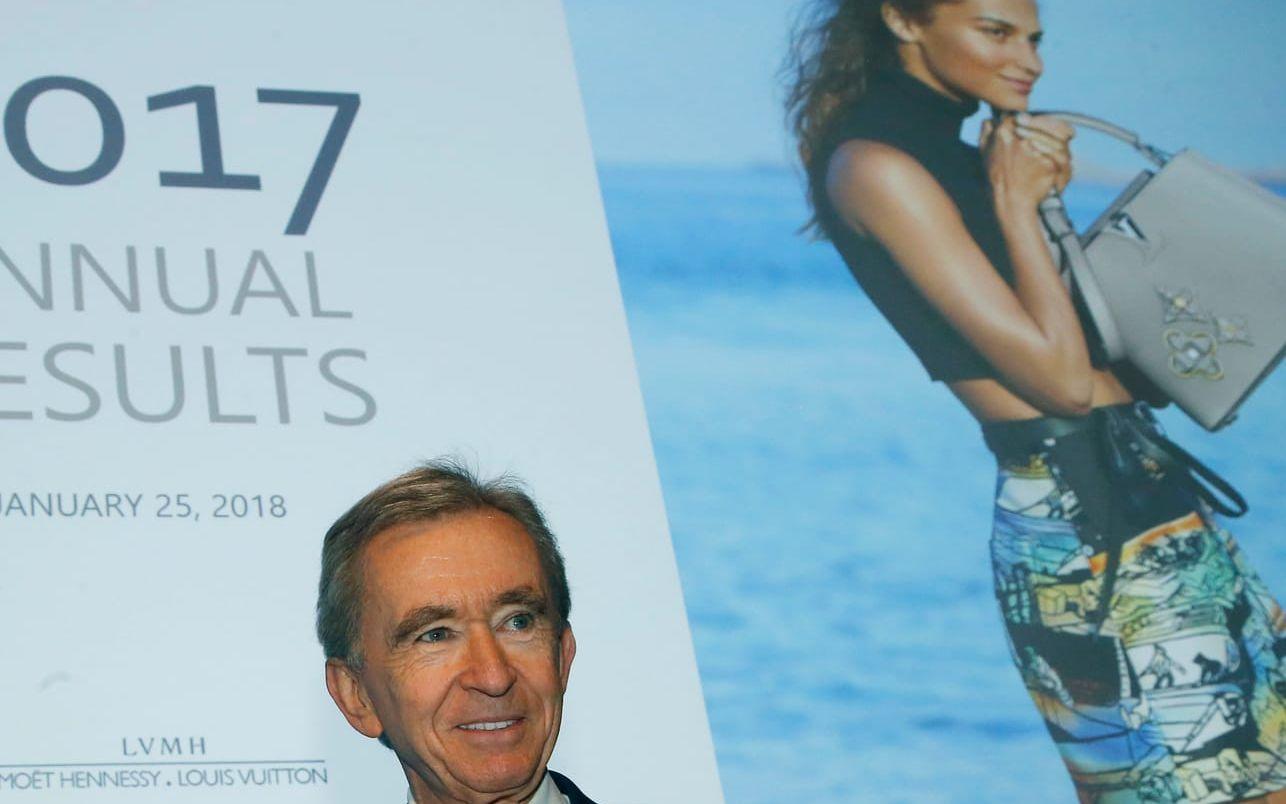 Bernard Arnault vd för lyxmärket LVMH är en av de två européer som tar sig in på topp-tiolistan med sina 72 miljarder dollar. 