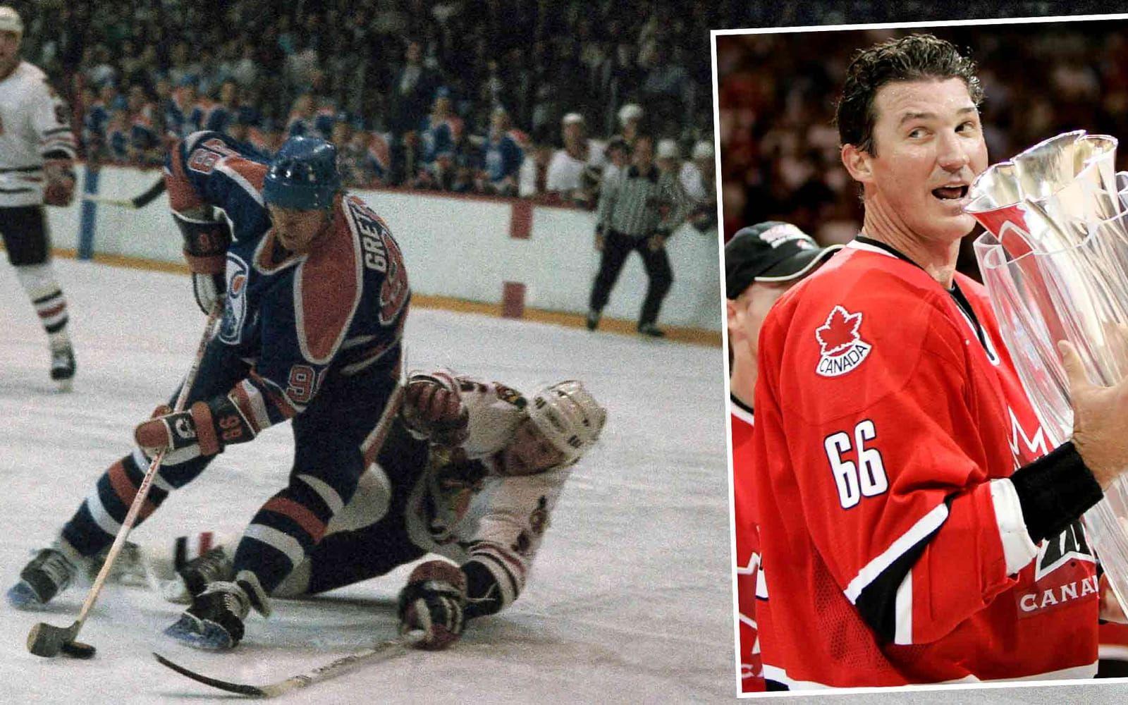 <strong>Wayne Gretzky vs. Mario Lemieux.</strong> "Super-Mario" var den enda som kunde utmana "The Great One" om titeln världens bästa ishockeyspelare – under en period av Gretzkys tid i NHL . Foto: TT