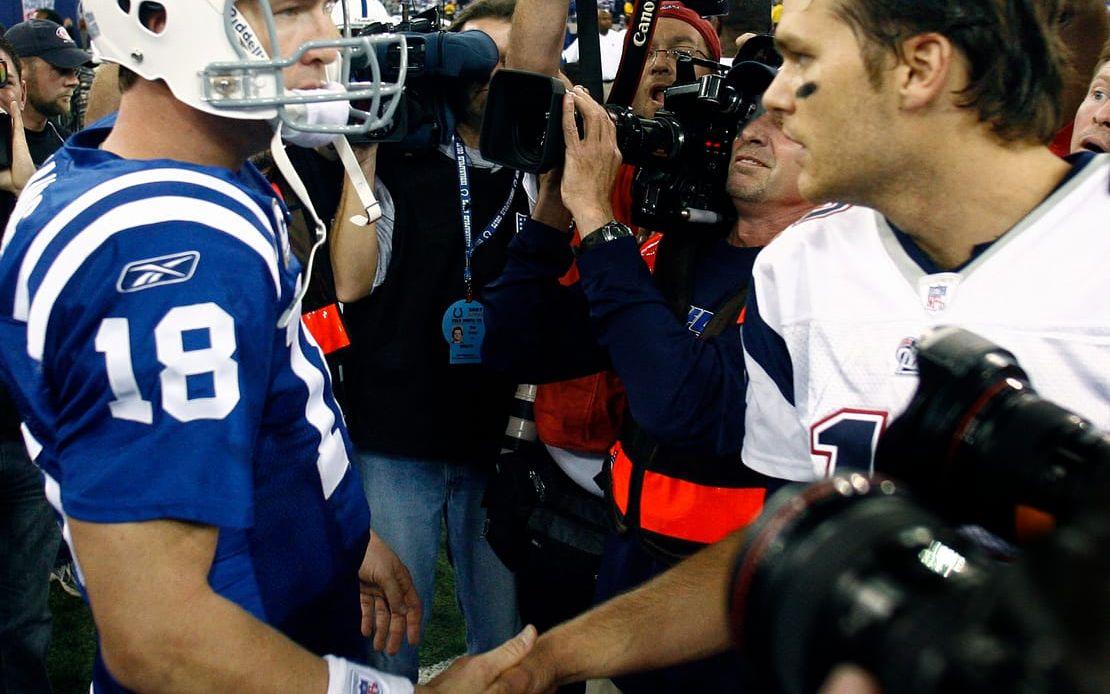 Brady spelar fortfarande för sitt New England Patriots. Manning slutade 2015.Foto: TT