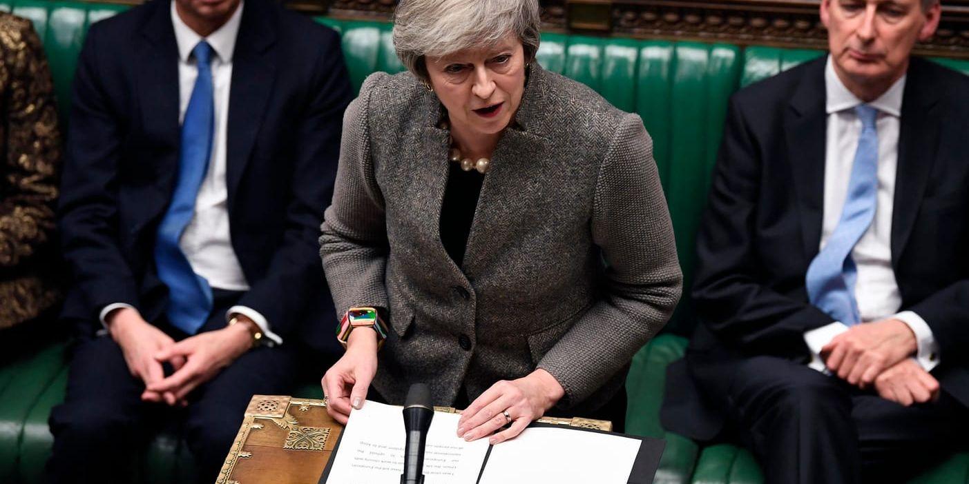 Storbritanniens premiärminister Theresa May under debatten i det brittiska underhuset.