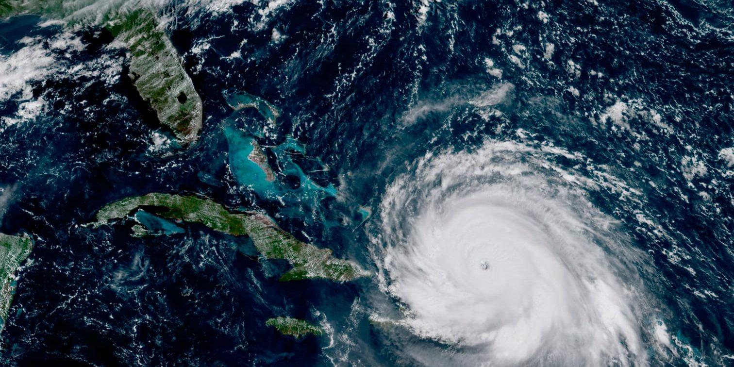 Orkanen Irma klockan 11.15 torsdagen 7 september. Då var den precis norr om Dominikanska republiken i Västindien.