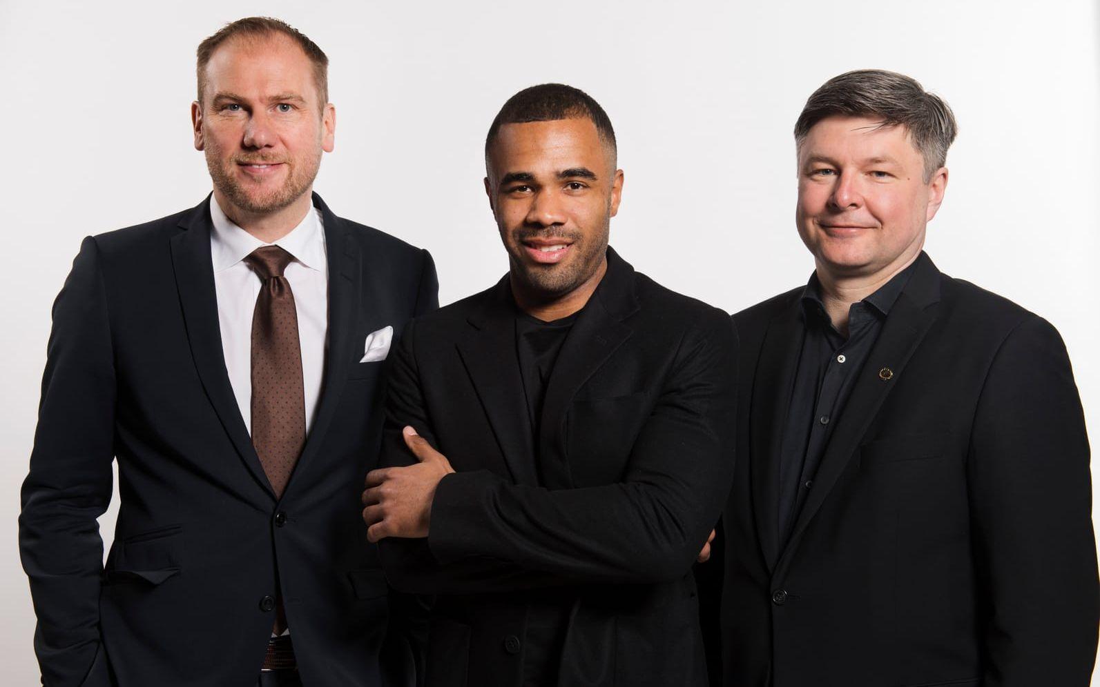 Elfsborgs Magnus Haglund, Alex Dyer och Bo Johansson. Tränare, spelare och ordförande i klubben. Bild:Bildbyrån