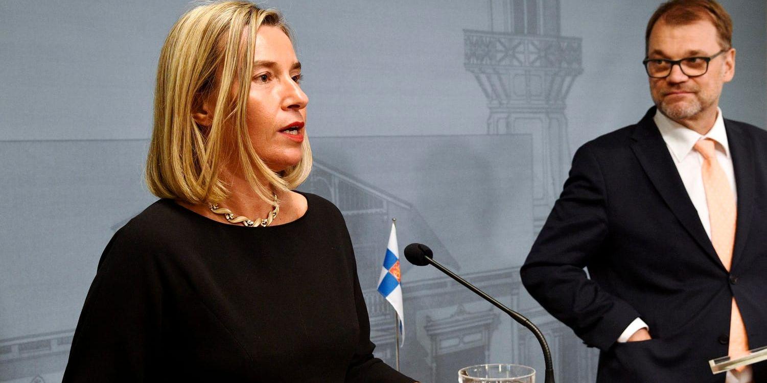 EU:s utrikeschef Federica Mogherini – som nyligen besökte Finlands statsminister Juha Sipilä – tog upp den saudiske journalisten Jamal Khashoggis försvinnande när EU:s utrikesministrar möttes i Luxemburg. Arkivfoto.