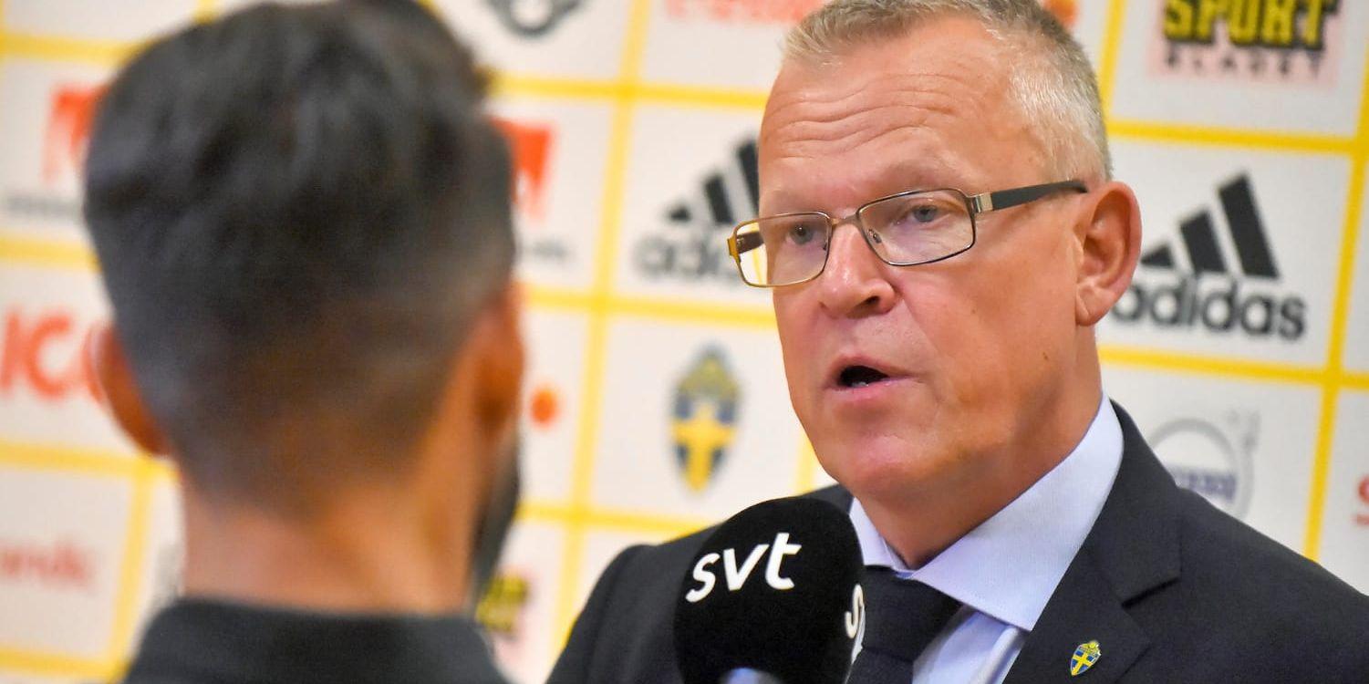 Herrlandslagets förbundskapten Janne Andersson under pressträffen där han presenterade den första landslagstruppen efter VM.