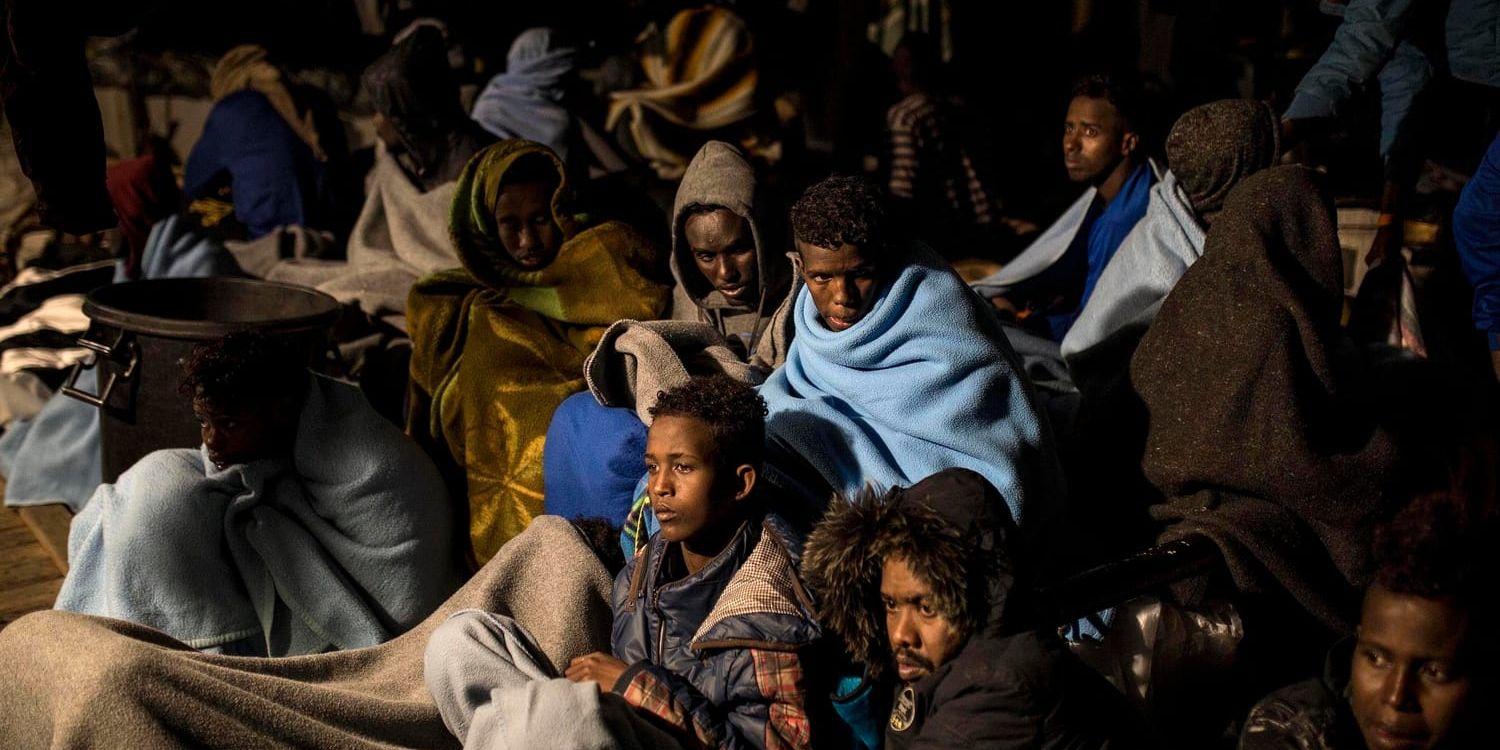 Migranter som lämnat Libyen och plockats upp på Medelhavet. Arkivbild.