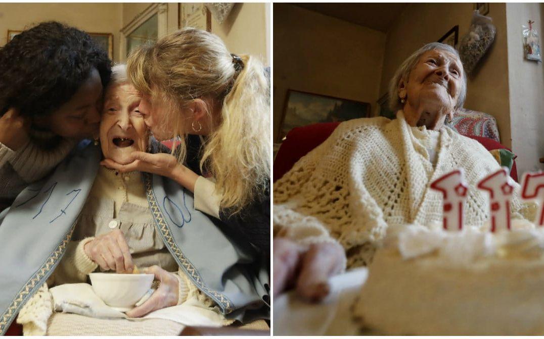 Italienskan Emma Morano var världens äldsta person. I november 2016 firade hon sin 117-årsdag med tårta. Hon var fram till sin död den enda människan i världen med säkert belägg för att vara född på 1800-talet. FOTO: TT