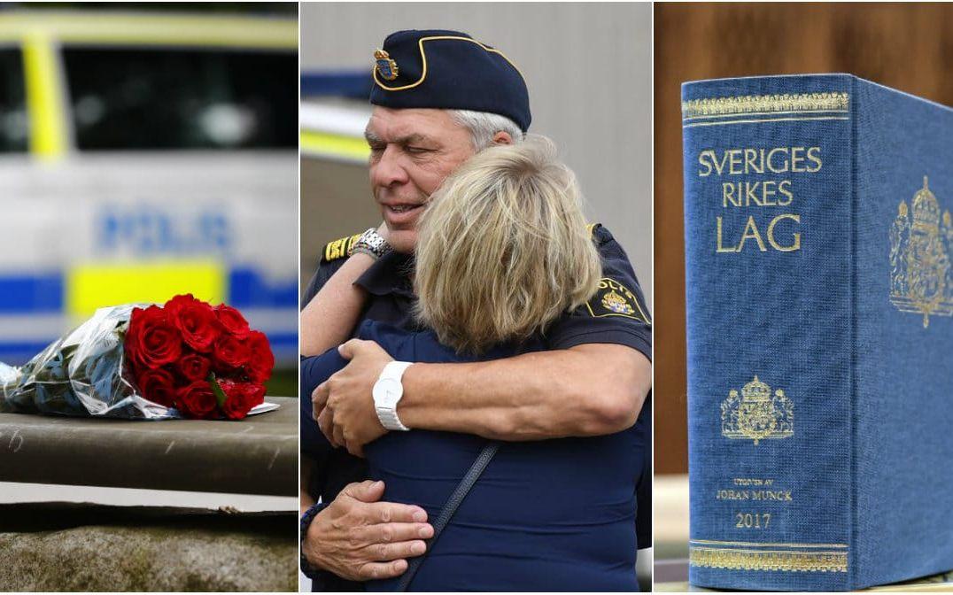 Under söndagen dog en polisman under sin tjänstgöring. Under måndagen pågick en tyst minut i centrala Göteborg. Foto: TT