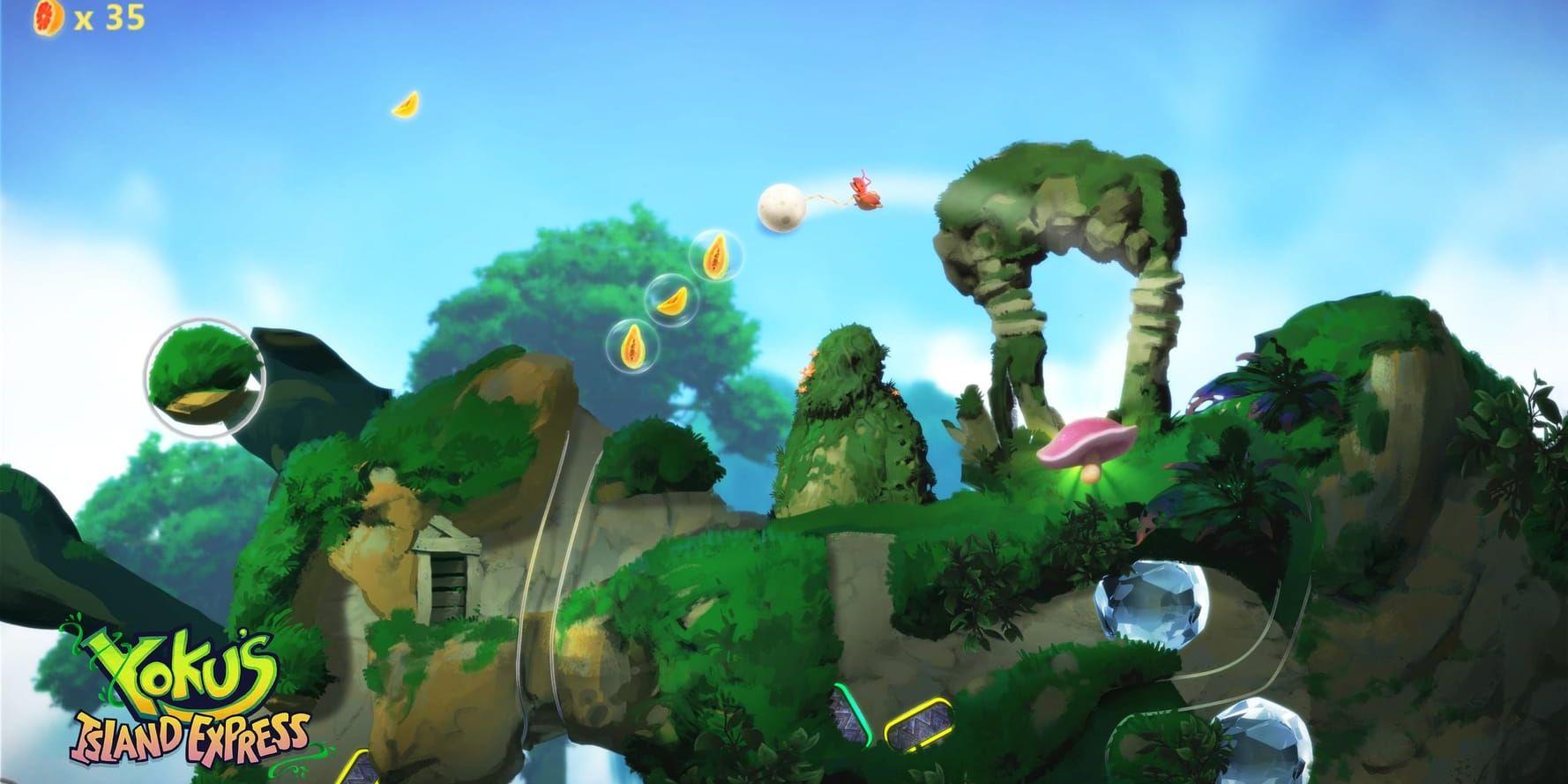 "Yoku's island express" är något så ovanligt som ett flipperspel i en öppen värld. Spelaren styr dyngbaggen Yoku i hans uppdrag som brevbärare. Pressbild