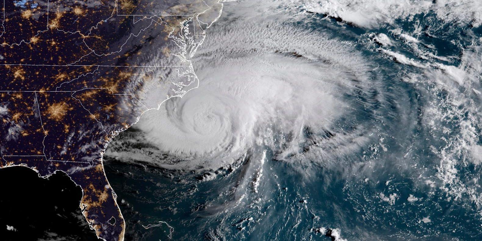 En satellitbild av orkanen Florence som är på väg in över USA:s östkust.