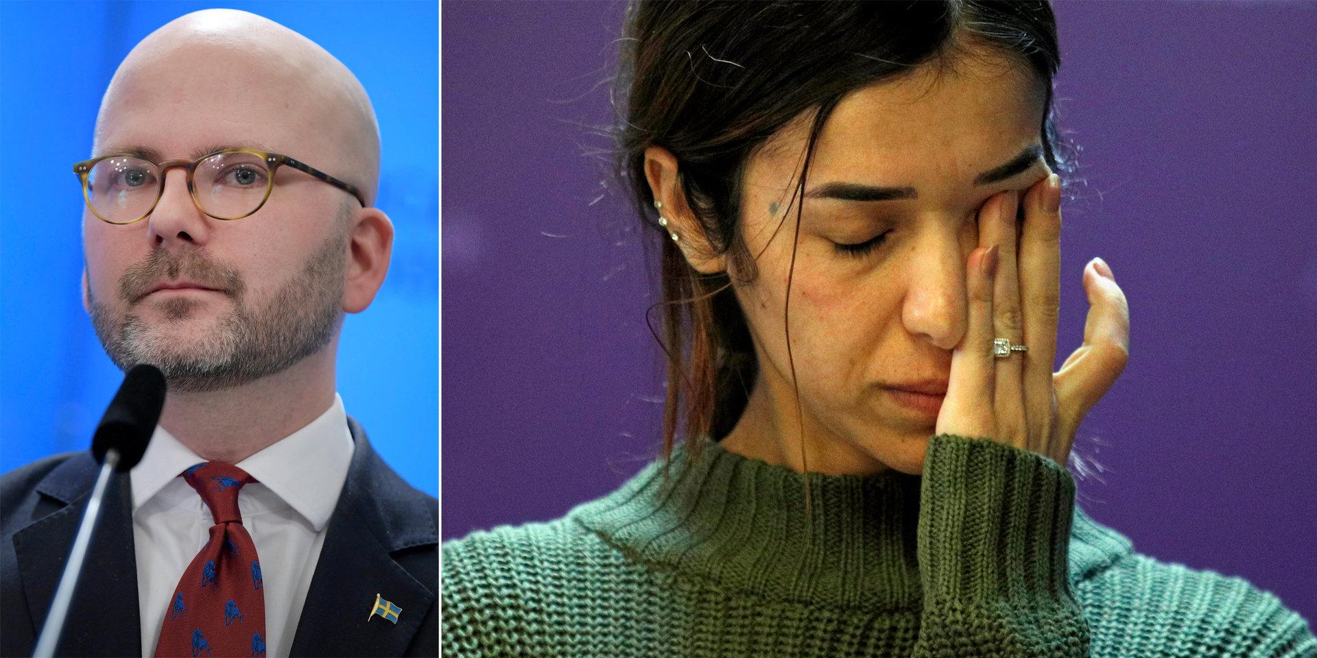 Charlie Weimers (SD), kandidat till Europaparlamentet och Nadia Murad, kristen yazidier som flydde från IS terror.