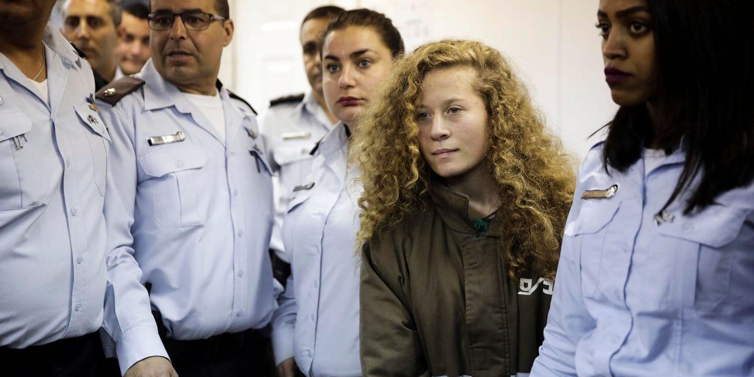 Ahed Tamimi i rättssalen i militärfängelset Ofer nära Jerusalem på torsdagen.