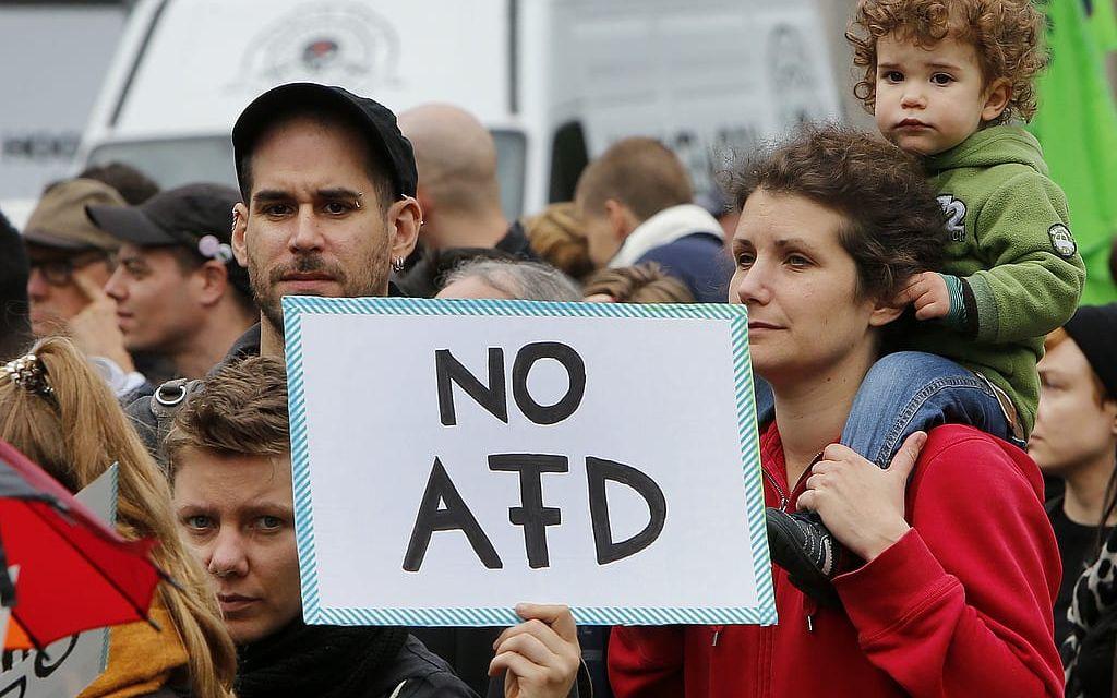 Demonstration mot högerpopulistiska AfD som ser ut att göra sitt bästa val någonsin. Bild: TT
