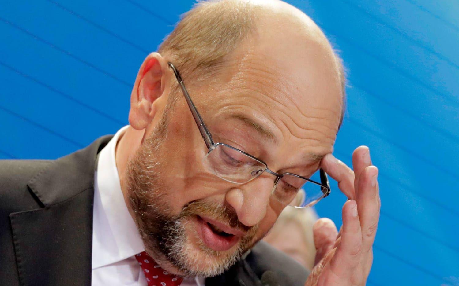 Socialdemokraterna och dess ledare Martin Schulz ser ut att ha gjort sitt sämsta val och uppgav efter prognosen att de går i opposition. Bild: TT