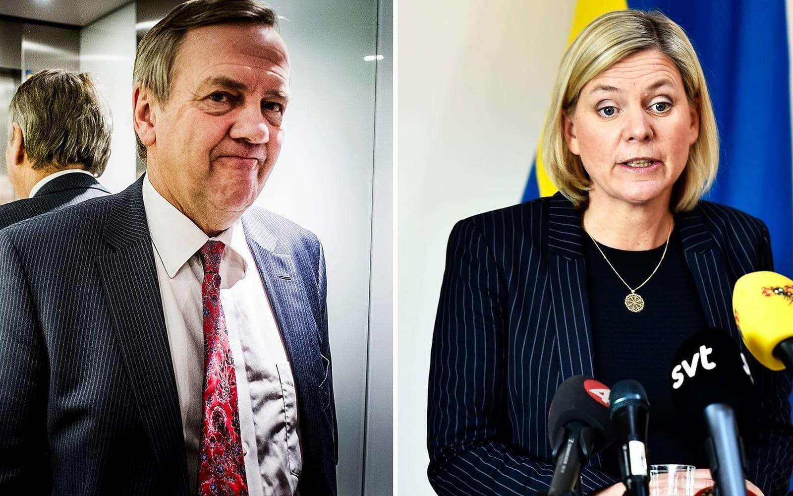 Ingemar Hansson (till vänster) lämnar sin position som generaldirektör på Skatteverket. Det meddelar finansminister Magdalena Andersson idag.