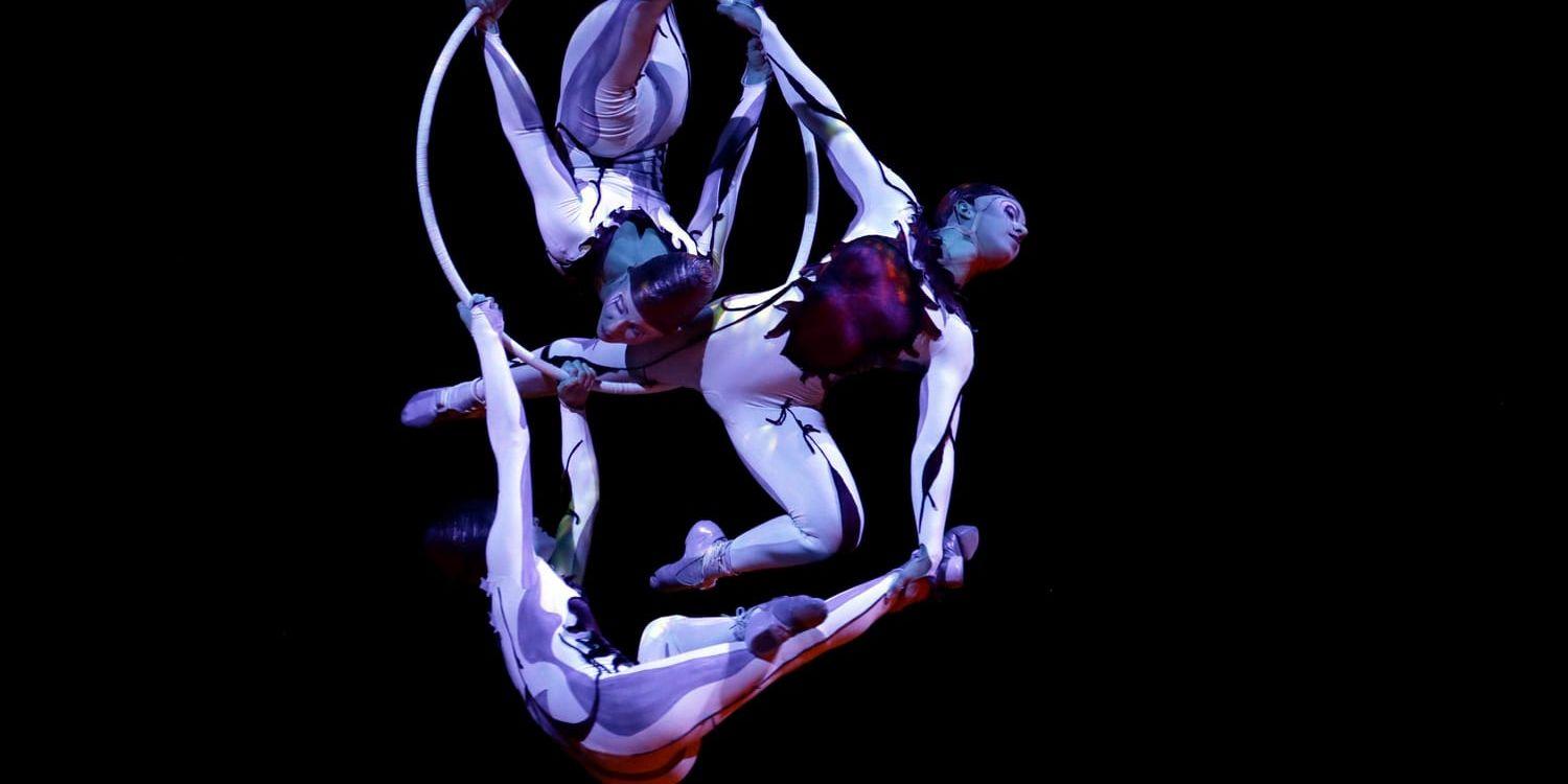 Artister från Cirque du Soleil vid ett framträdande i Portugal. Arkivbild.