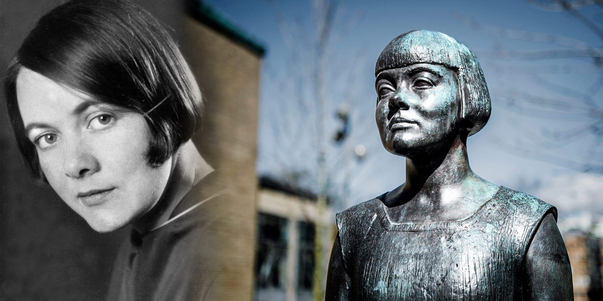 I rörelse. Den mätta dagen, den är aldrig störst. Den bästa dagen är en dag av törst. Så inleds en av Karin Boyes mest om-tyckta dikter. Till höger syns Karin Boye som porträttskulptur i brons utanför stadsbiblioteket i Göteborg av konstnären Peter Linde.
