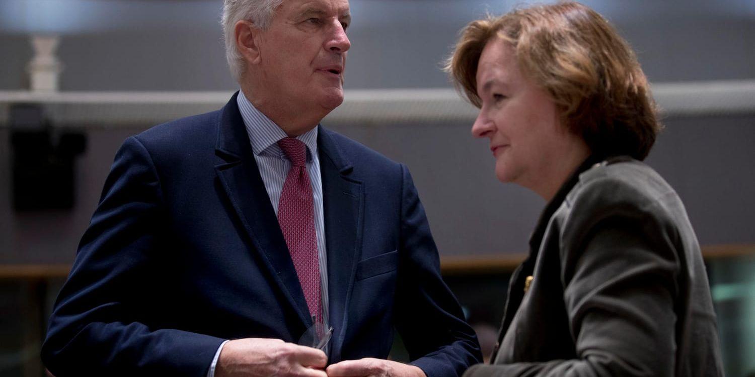 EU:s chefsförhandlare om brexit, Michel Barnier, och Frankrikes EU-minister Nathalie Loiseau.