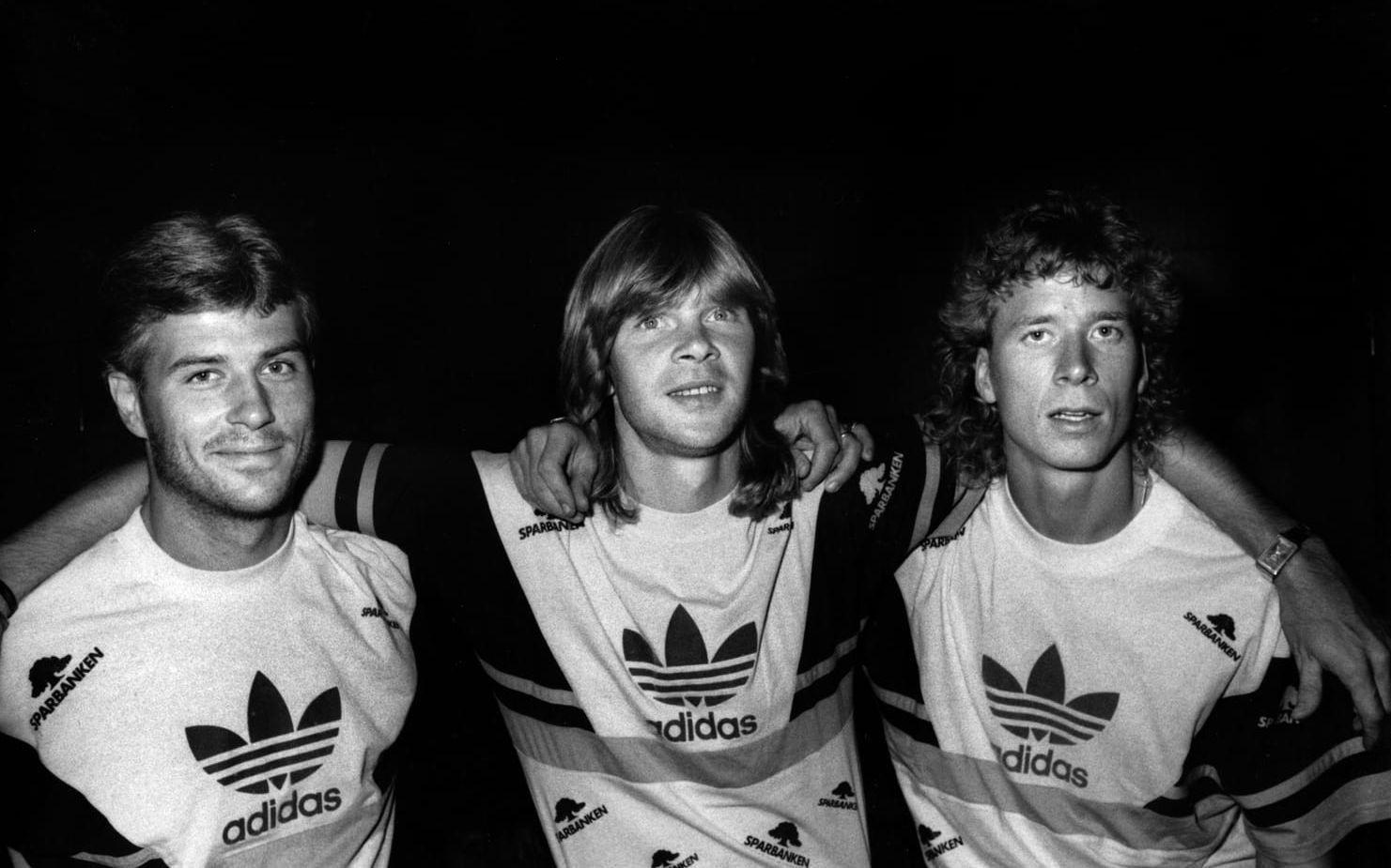 29. Tre Italienproffs på en landslagssamling 1987. Hysén, Glenn Strömberg och Johnny Ekström. Foto: TT