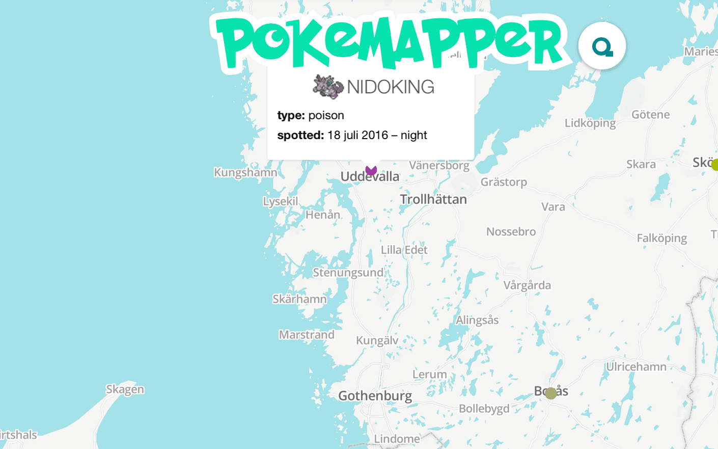 Här kan du ser var andra användare fångat Pokemons. Än så länge ser det ganska glest ut i Sverige.