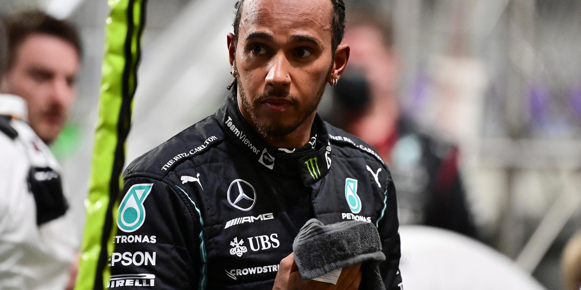 Mercedesföraren Lewis Hamilton ville inte ha något med sponsorn Kingspan att göra, sade han inför helgens F1-lopp. Nu avslutas samarbetet. Arkivbild.