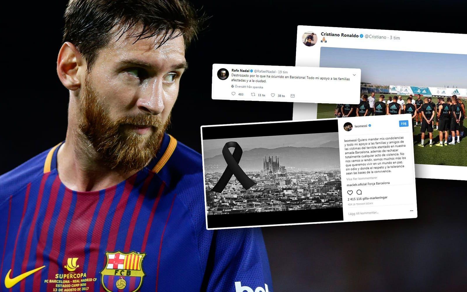 På fredagskvällen – och i helgen – spelas den första omgången av den spanska fotbollsligan. Matcherna kommer genomföras som planerat – trots torsdagens terrordåd i Barcelona. Men de bär sorgens tecken. Bild: TT/Twitter/Instagram.