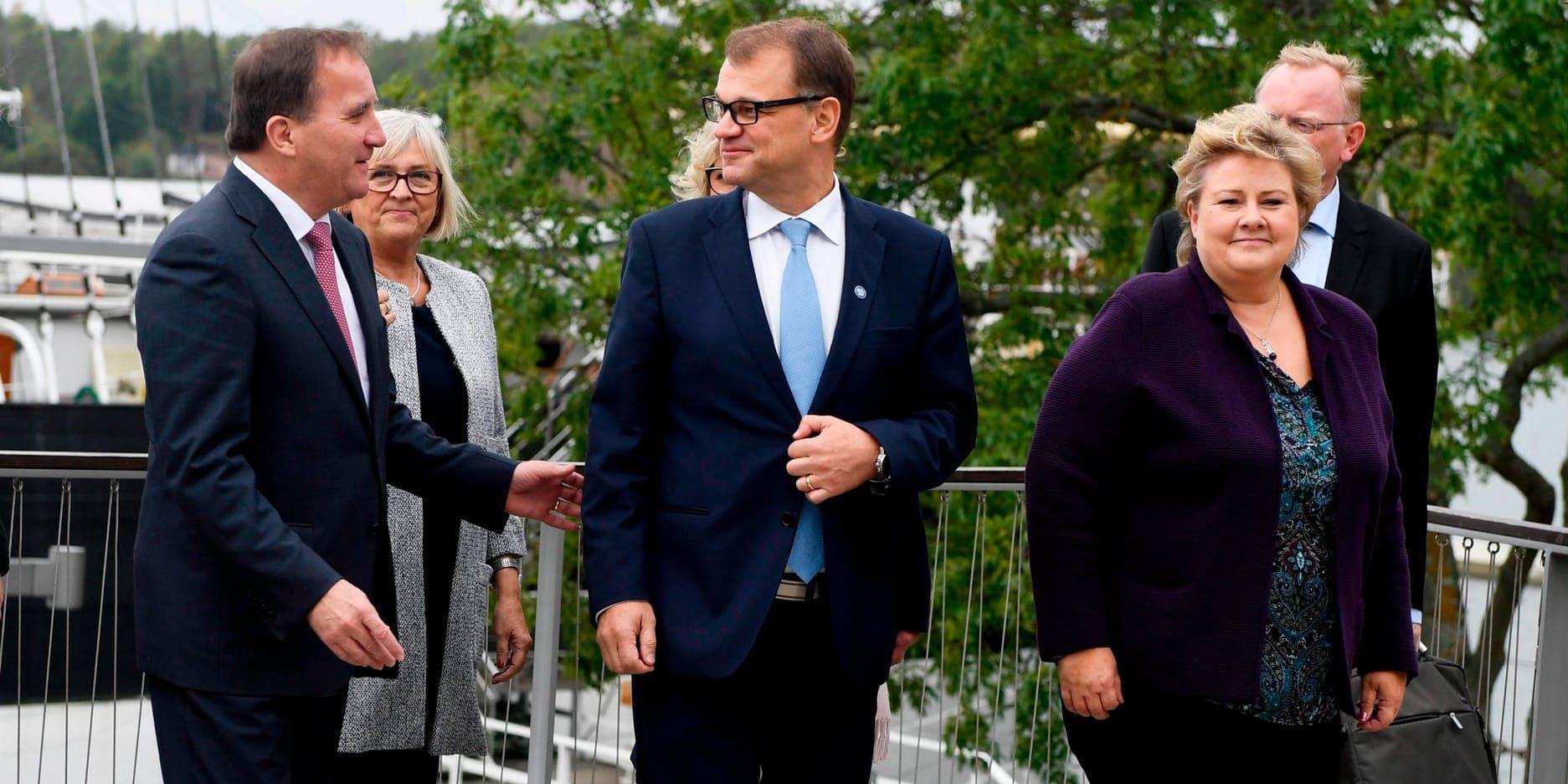 Statsminister Stefan Löfven med hustrun Ulla Löfven och Finlands statsminister Juha Sipilä med hustrun Minna-Maaria Sipila vid nordiska ministermötet på Åland.