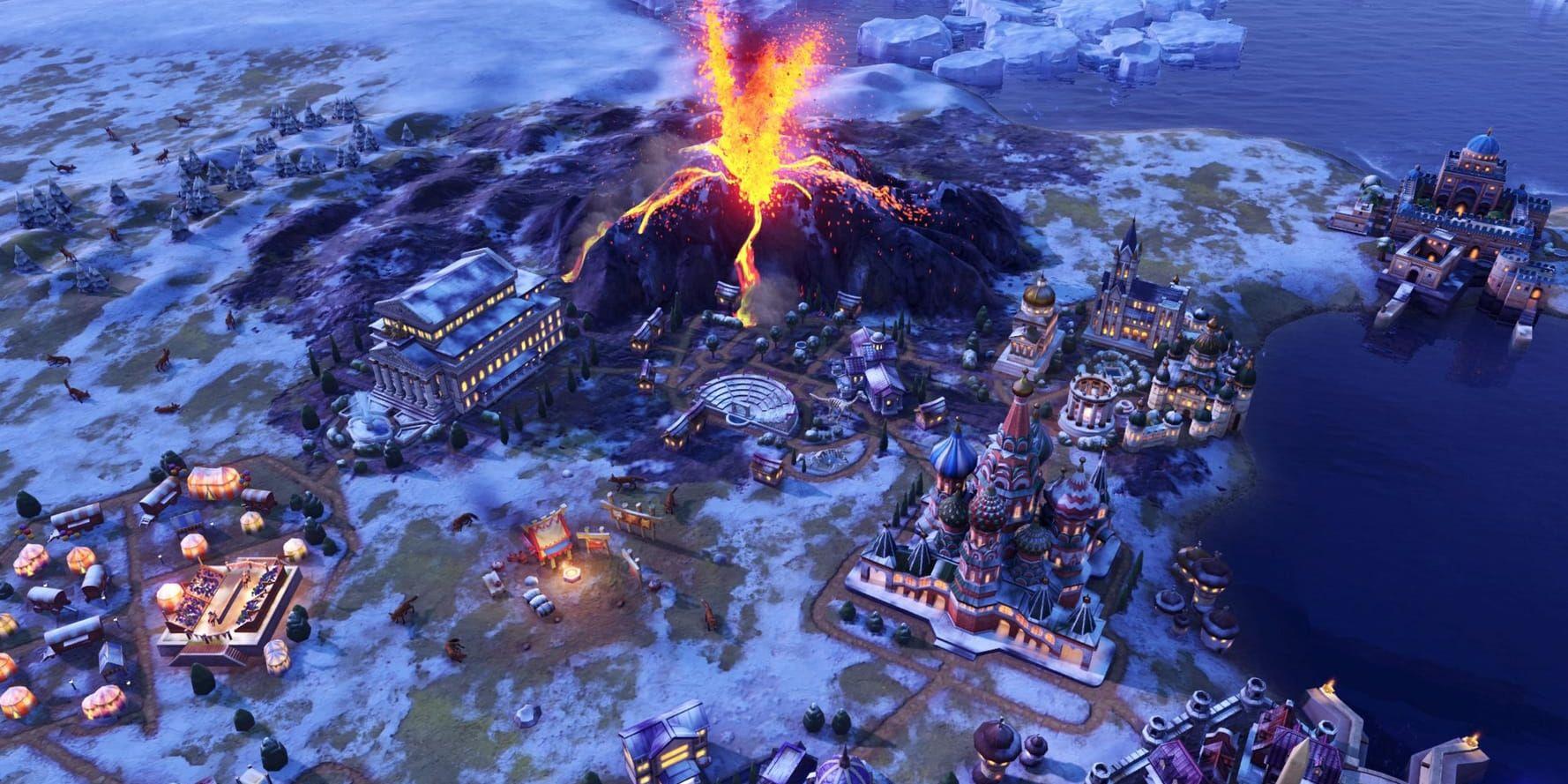 Att bygga sin stad i skuggan av en vulkan har så klart sina risker, i kommande expansionen "Gathering storm". Pressbild.