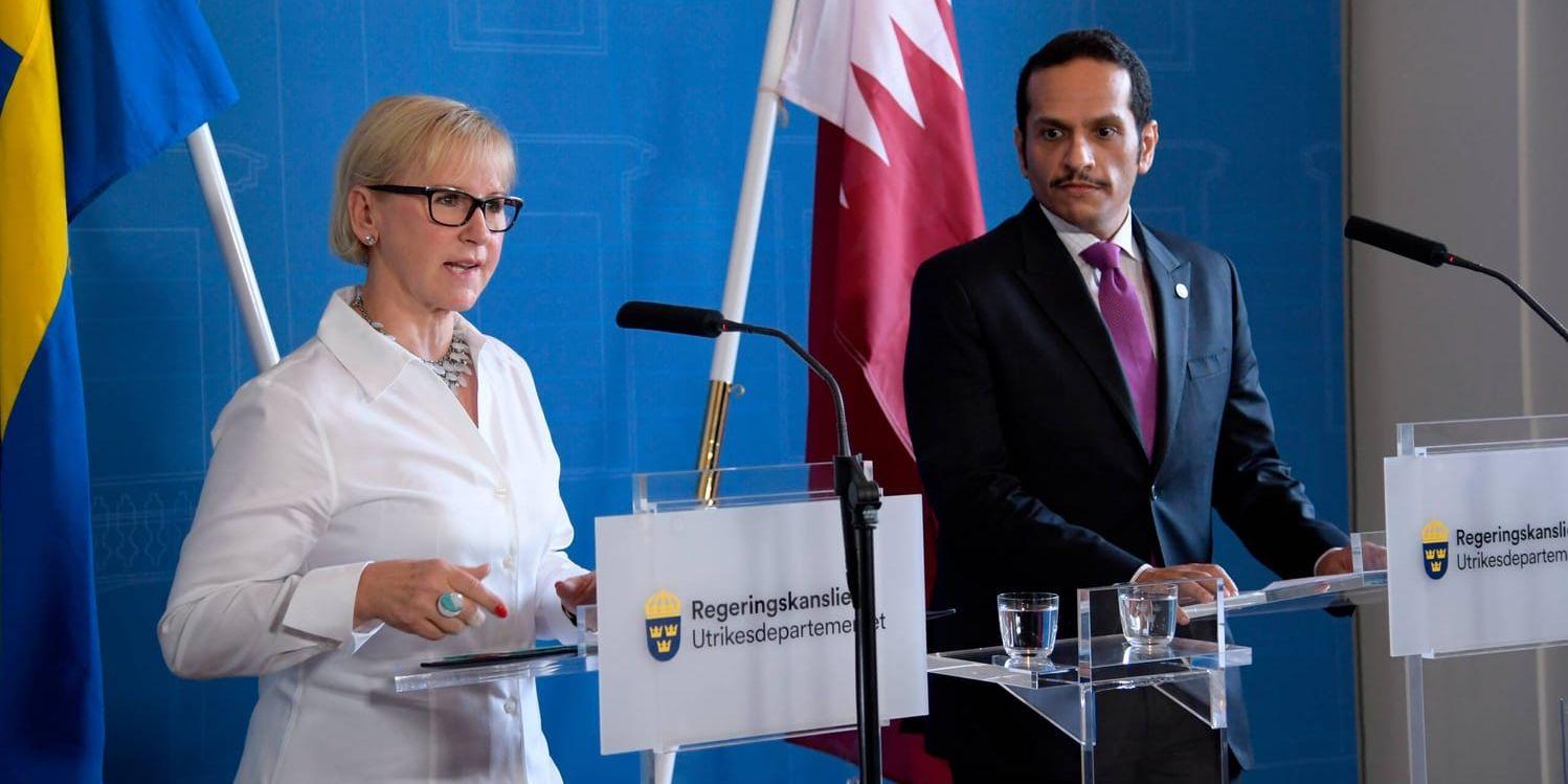 Qatars utrikesminister Mohammed bin Abdulrahman Al Thani och Margot Wallström på torsdagen.
