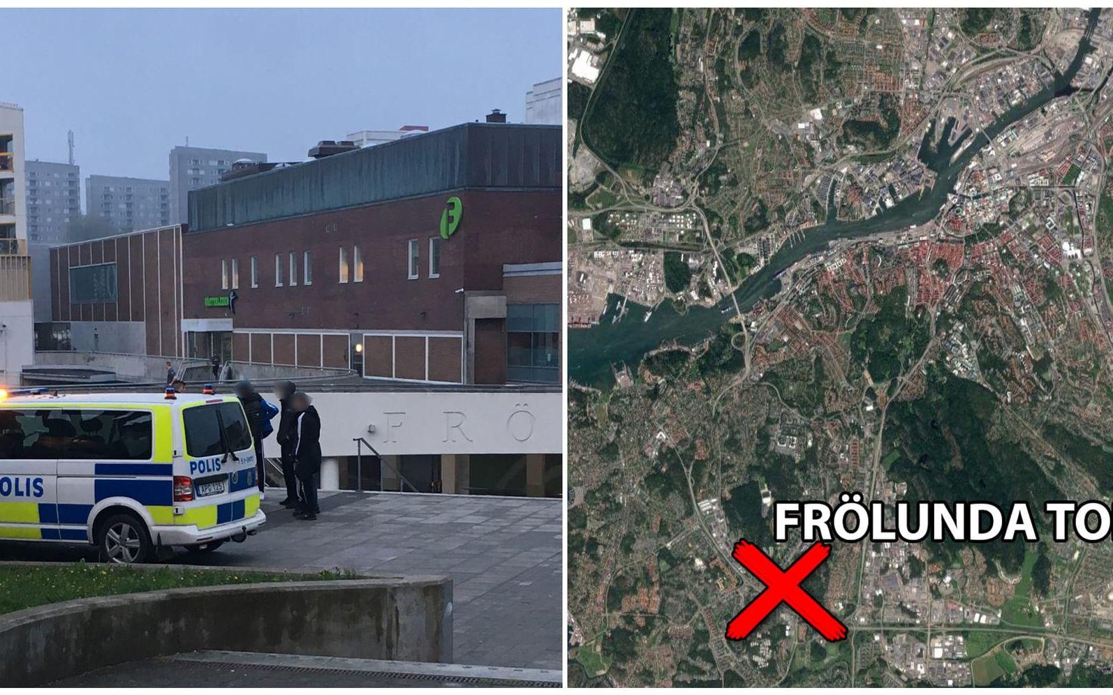 Under onsdagskvällen hittades en skottskadad man vid Frölunda torg. Foto: Läsarbild/Google Maps
