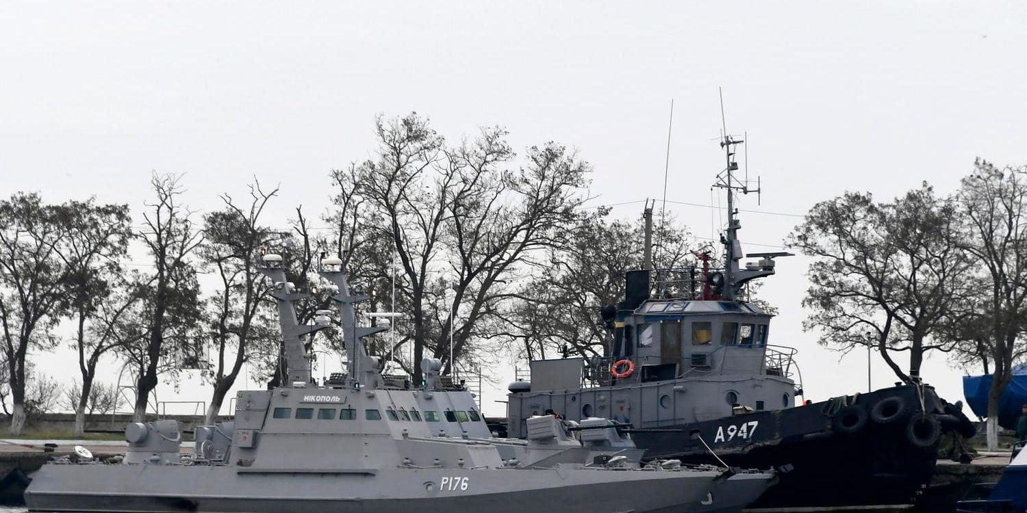 Ukrainska fartyg som beslagtagits i Svarta havet den 25 november.