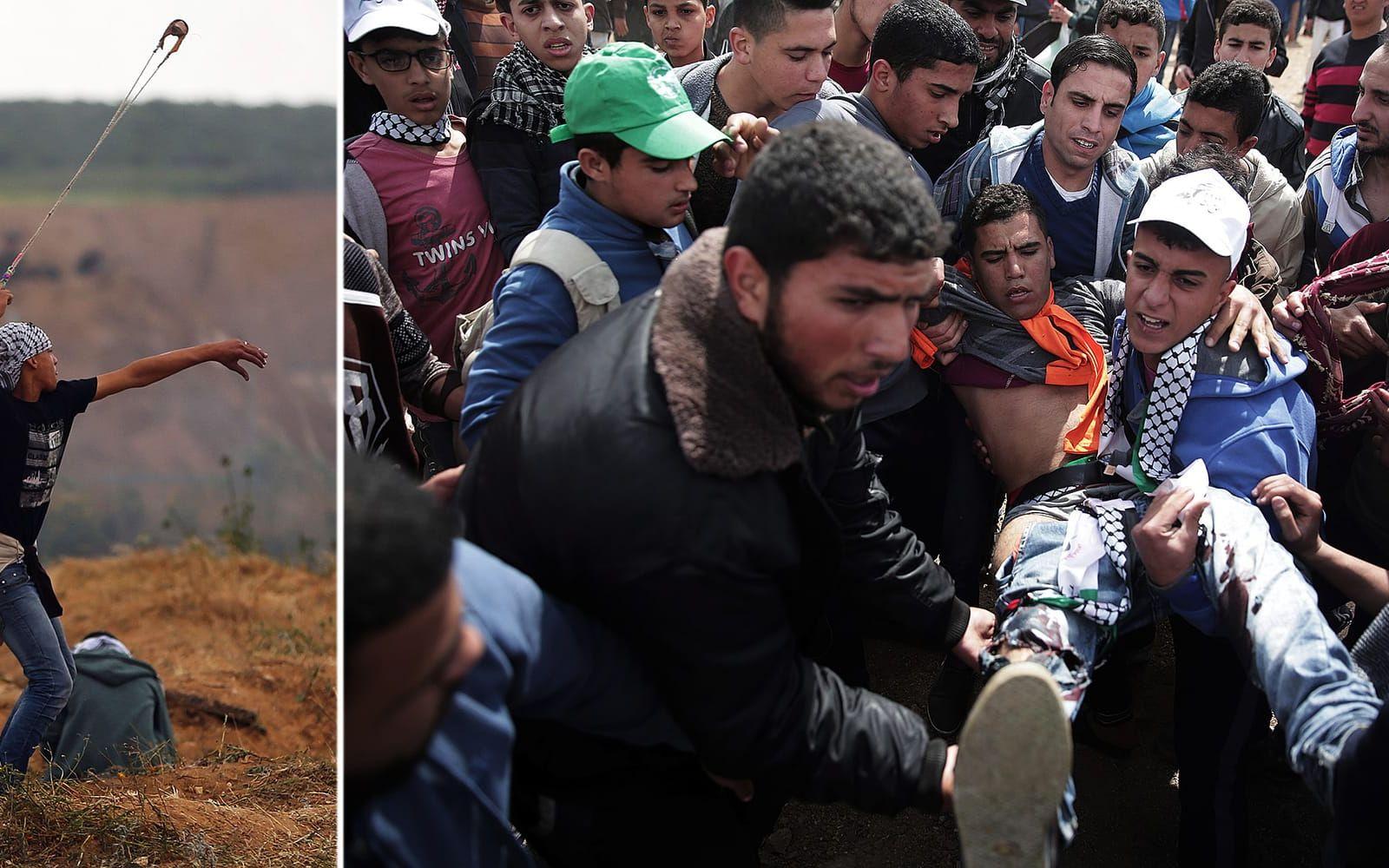 Oroligheter har utbrutit i samdand med en stor demonstration i Gaza, nära den israeliska grängsen. Flera har dödats. FOTO: AP
