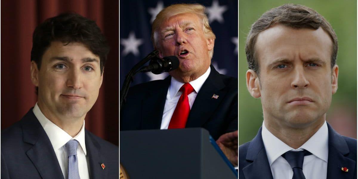Justin Trudeau, Donald Trump, Emmanuel Macron. Bild: TT / Kollage