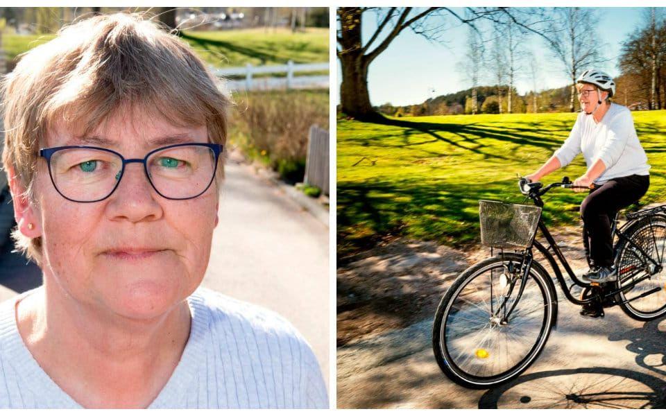 Det har blivit en vana för Ann-Mari Strand att gå till gymmet någon gång i veckan och cykla både inomhus, på motionscykeln, och utomhus. Bilder: Nicklas Elmrin.
