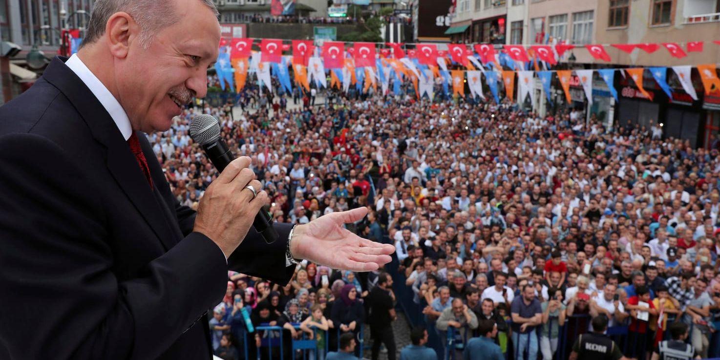 Recep Tayyip Erdogan i ett tal i staden Rize på lördagen.