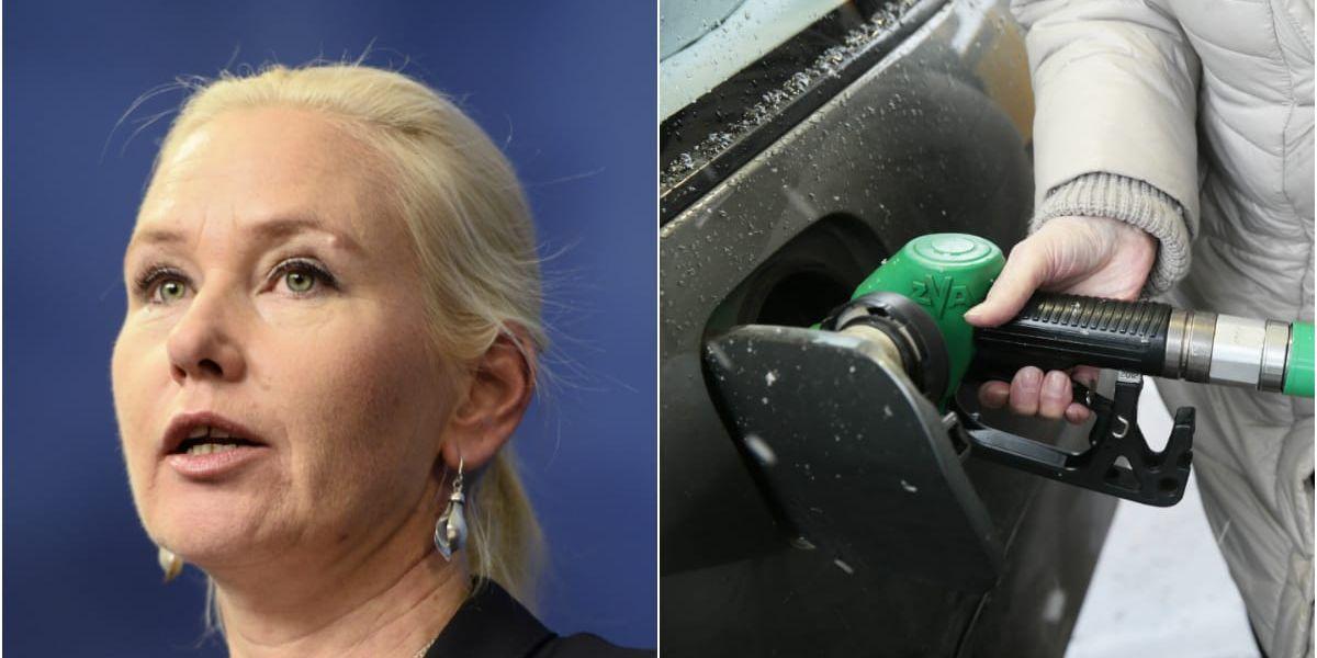 Infrastrukturminister Anna Johansson tycker att bensinen är alldeles för billig och att man måste göra skillnad på landsbygd och stad. Foto: Henrik Montgomery/Lise Åserud/TT