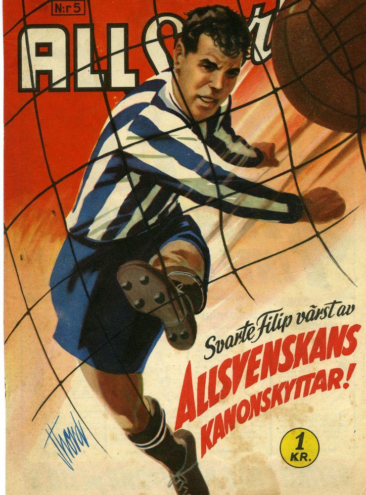IFK Göteborgs gamle skyttekung Svarte Filip” Johansson hade egentligen varvat ner hemma i Surte när han övertalades till en sista satsning med Gårda BK. Säsongen 1935/1936 gjorde han 4 mål på 13 matcher för de vinröda. Bilden från Allsport 1951.