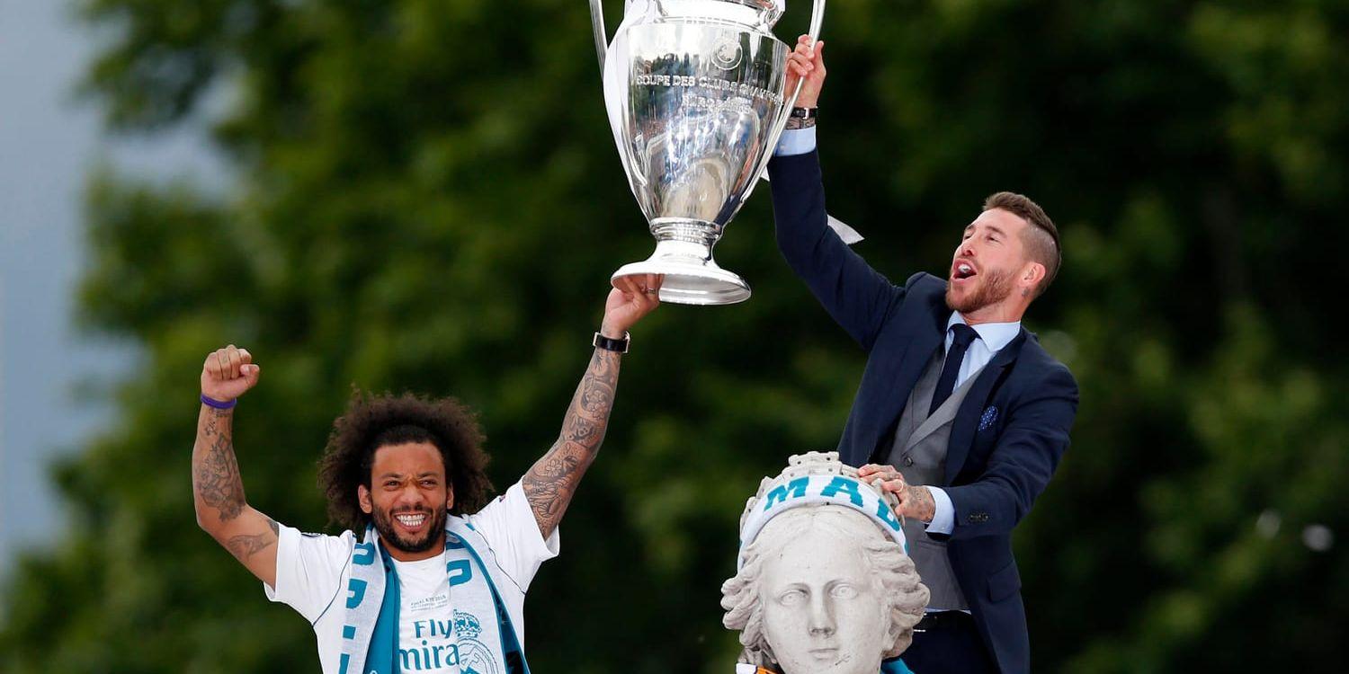 Real Madrids Marcelo och Sergio Ramos fick fira med bucklan efter förra säsongens Champions League. Arkivbild