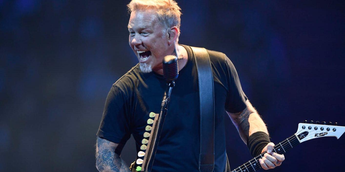 James Hetfield i Metallica under en Sverigespelning på Globen. Arkivbild.
