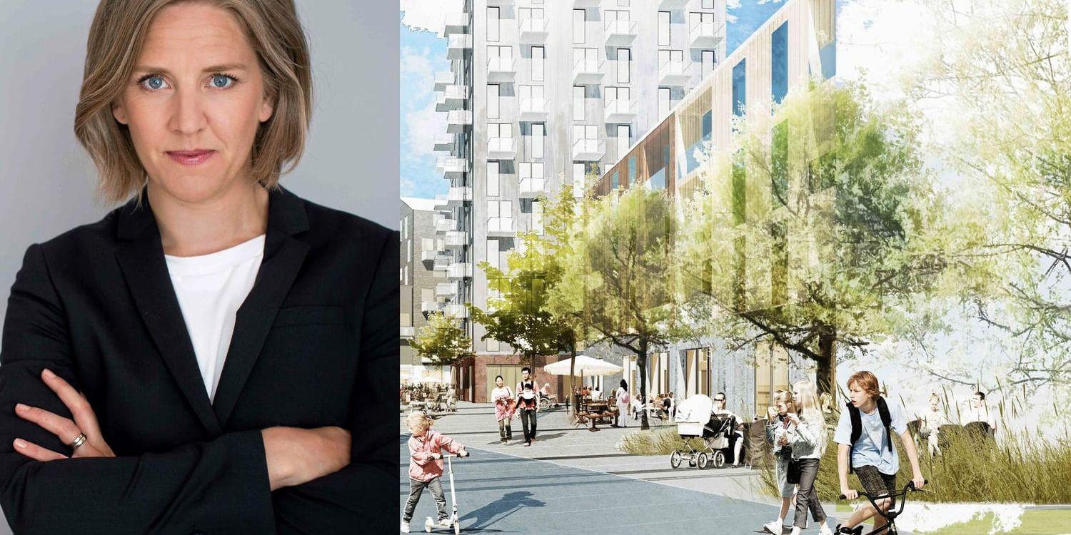 Frihamnen. Nu har aktörer i Göteborg chansen att ge inspel till vilken roll staten ska ta för att se till att våra städer blir jämställda och öppna för alla, skriver Karolina Skog (MP). Bilden är en arkitektskiss för ett bostadsområde i Frihamnen.