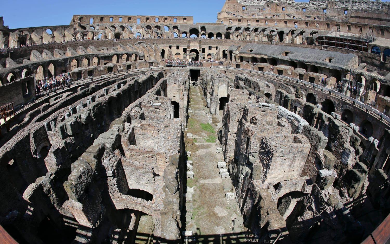 Under romartiden utkämpades gladiatorspel mellan människa och djur på Colosseum i Rom. I dag är det ett av världens främsta turistmål med omkring fyra miljoner besökare varje år. Men det som inte syns från utsidan är det avancerade nätverket av tunnlar och rum där djuren hölls inlåsta och gladiatorerna förberedde sig för strid.  Foto: TT