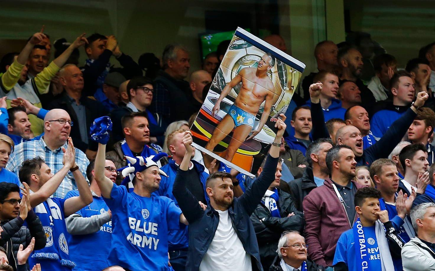 Leicesters supportrar under söndagens bortamatch mot Manchester United.