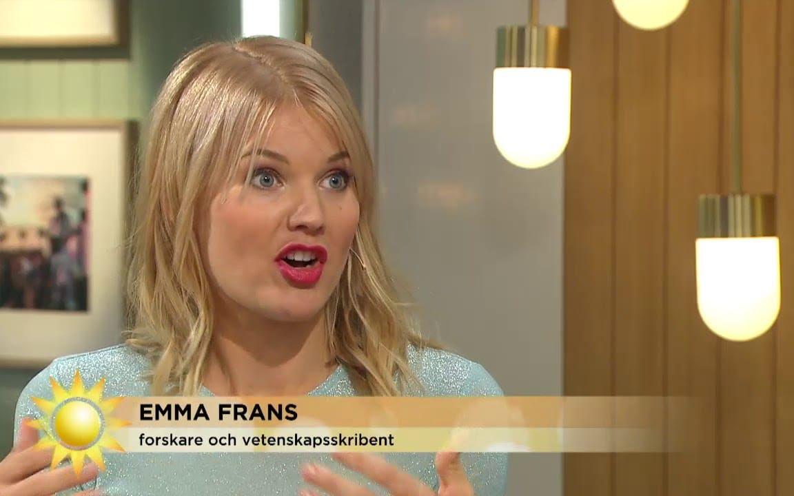 Emma Frans är en ständig gäst i tv-sofforna, här i Nyhetsmorgon i TV4. Bild: TV4.