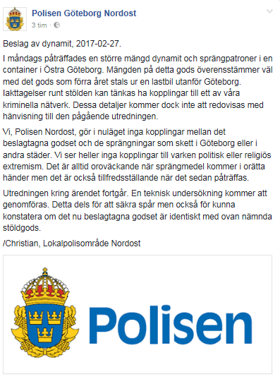 Polisen la under torsdagen ut information på sin Facebook-sida. Bild: Polisen