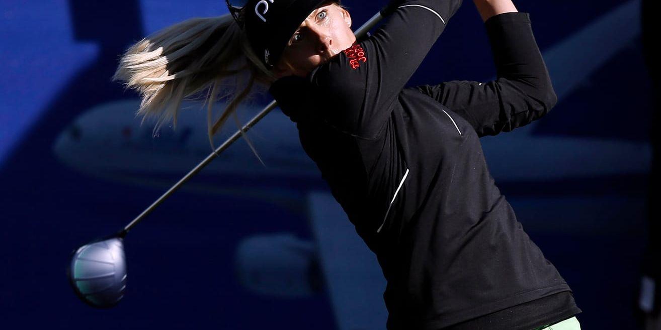 Pernilla Lindberg på det åttonde särspelshålet i årets första golfmajor. Det var på det hålet som Lindberg avgjorde särspelet mot sydkoreanskan Inbee Park.