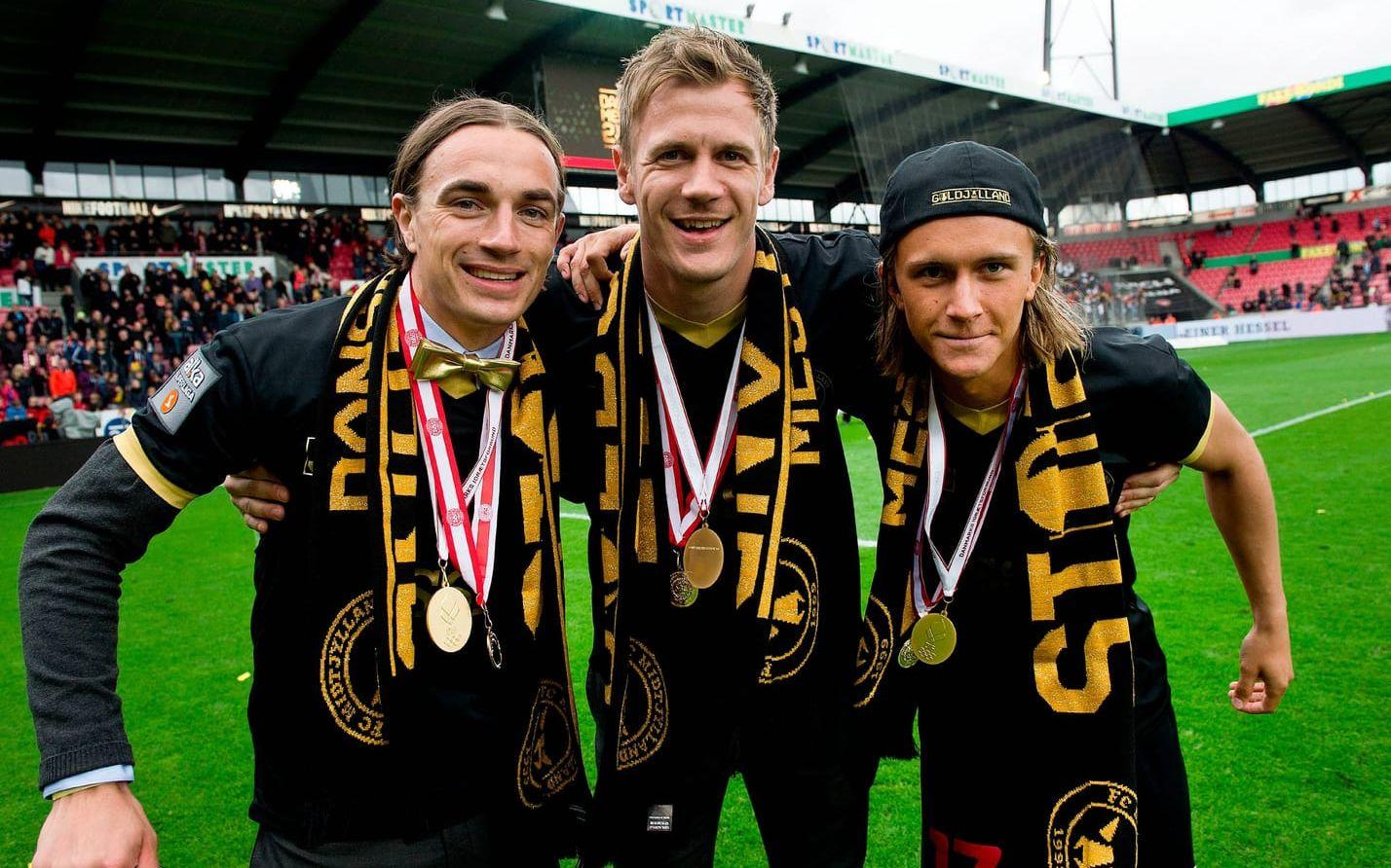 Med Midtjylland blev han dansk mästare 2014/15, tillsammans med Petter Andersson och Kristoffer Olsson. Foto: Bildbyrån
