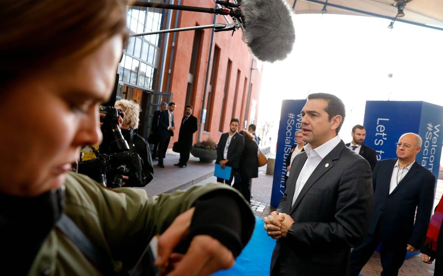 Greklands premiärminister Alexis Tsipras anländer till mötet i Eriksberg. Bild: Jonas Lindstedt.
