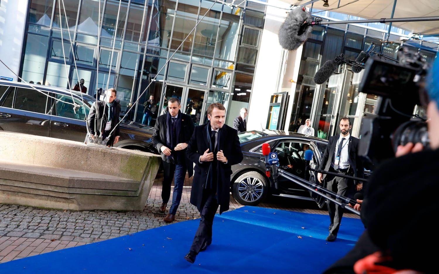Frankrikes presidentEmmanuel Macron anländer till mötet i Eriksberg. Bild: Jonas Lindstedt.

